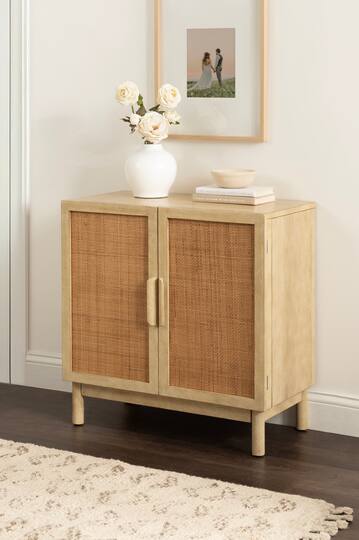 Kate and Laurel Ori Rattan & Wood Accent Floor Cabinet